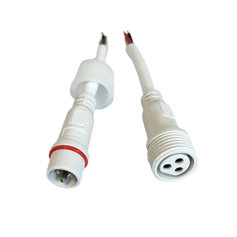 White 3-pin big head PVC extension cable waterproof connector